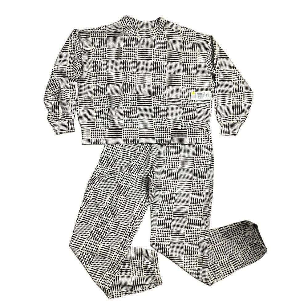 L Space 2 Piece Set S Black White Houndstooth Sweatshirt Sweatpants‎